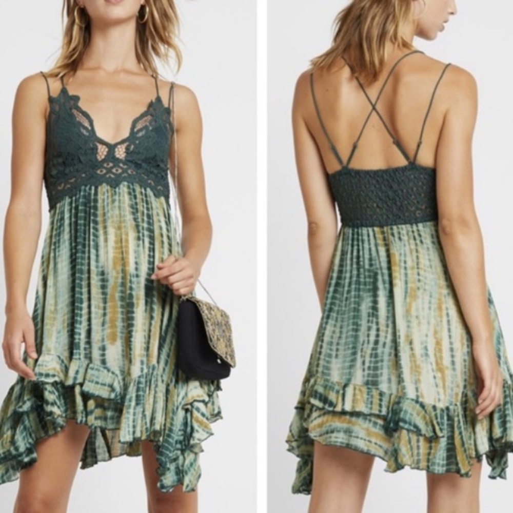 Free People Adella Green Tie Dye Slip Dress